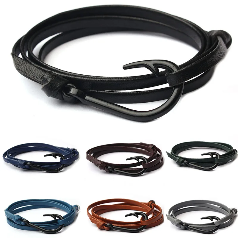 Fashion casual nautical navy pirate wind high-grade leather hook woven bracelet