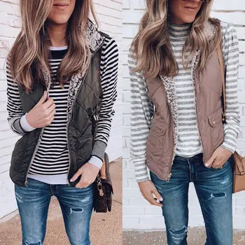 

New Fashion Women Sleeveless Winter Thick Soft Jacket Warm Waistcoat Vest Fleece Zipper Coat Reversible Jacket With Pockets