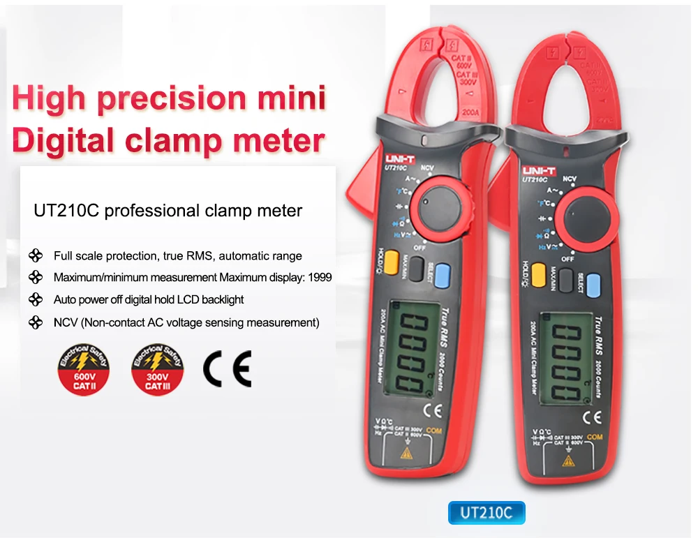 UNI-T UT210C True RMS мини Цифровые клещи AC/DC Ток Напряжение Авто Диапазон VFC емкость Бесконтактный мультиметр