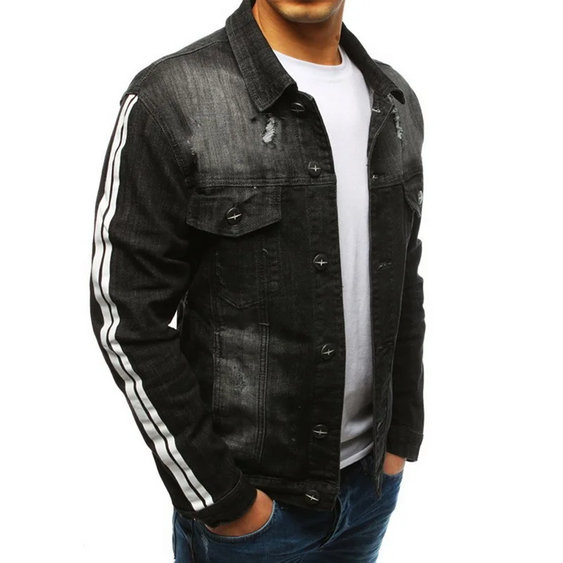 Мужская джинсовая куртка высокого качества, ковбойские мужские джинсовые куртки, одноцветные повседневные облегающие уличные мужские джинсовые куртки размера плюс 3XL - Цвет: black