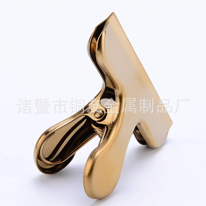 Nordic Electroplated Brass Clip Stainless Steel Ticket Clips Storage Metal Sealed Bone Staple Gold Binder Clip