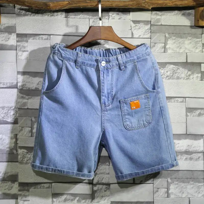 blue jean shorts with elastic waistband