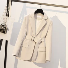 Blazer élégant avec ceinture pour femmes, veste de bureau à la mode avec un bouton, manteau de costume de couleur unie, printemps automne 2021