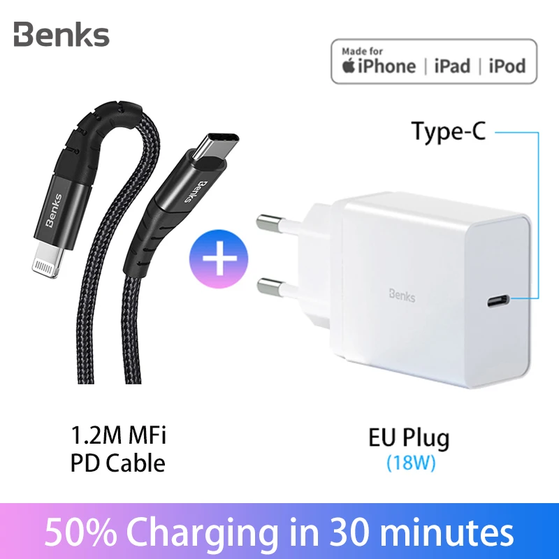 Кабель для быстрой зарядки Benks MFi PD iPhone XS 11 Pro MAX X XR 8 Plus ipad Тип USB C подсветки