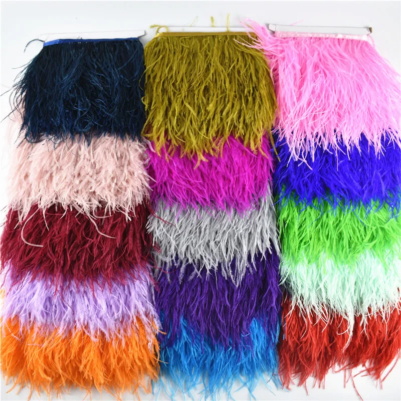 Ostrich Feathers 1M 5M 10Meters 10-15CM Fringe Trims Ribbon for Crafts Wedding Decoration