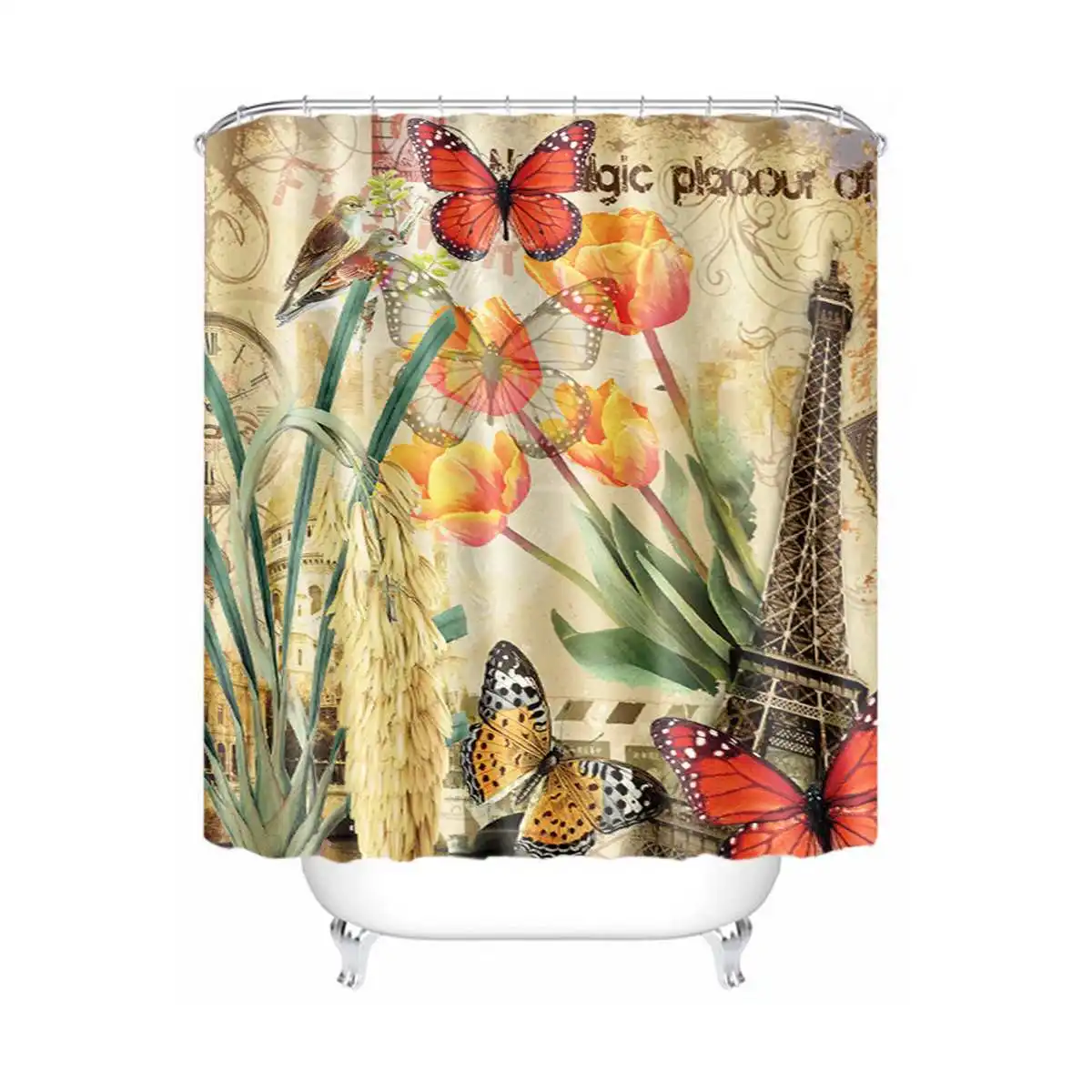 Shower curtain Водонепроницаемый Противоскользящий набор для ванной комнаты, фланелевый ПВХ термотрансферный душ, занавеска, крышка для унитаза, пьедестал, ковер и коврик для ванной - Цвет: Shower curtain