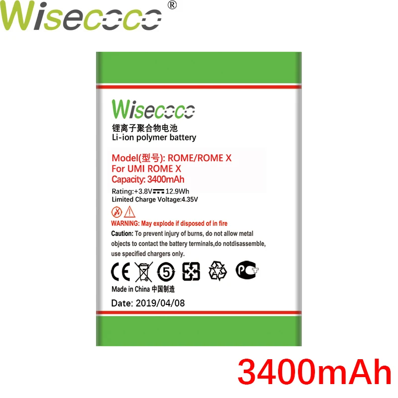 WISECOCO 2 шт. 3400 мАч римская батарея для мобильного телефона UMI Rome X новейшее производство Высококачественная батарея+ номер отслеживания