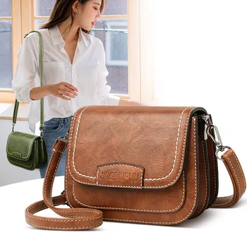 

Vintage Thread Saddle Bags Ladies PU Leather Women's Handbags New Hot Sale Soft Leather Shoulder Bags For Women Messenger Bags
