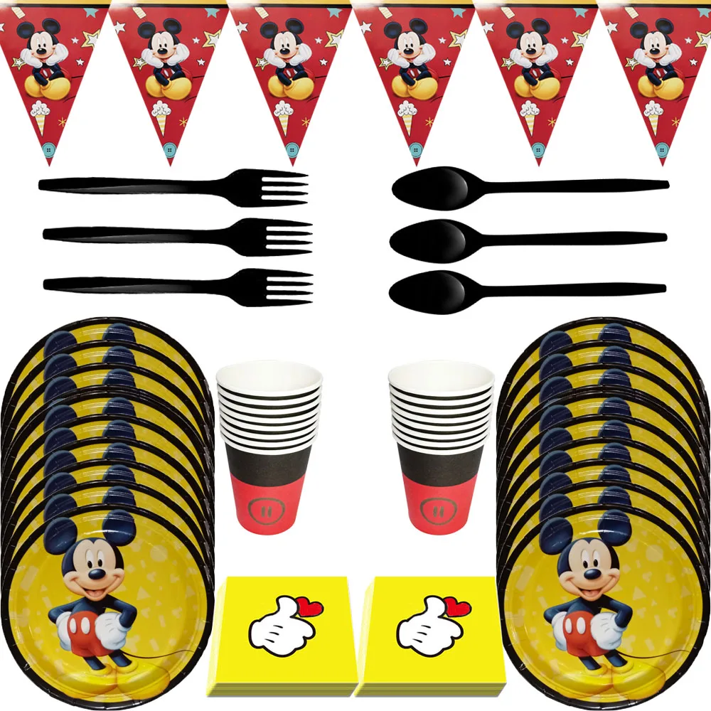 

Disney Mickey Mouse party baby shower birthday party Disposable tableware suit 8/16 people paper plate napkin party decoration
