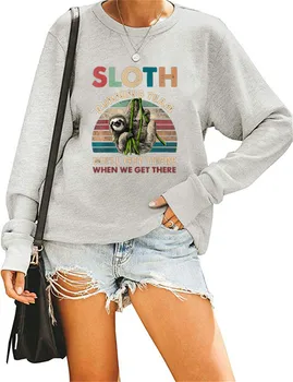 

Sloth Running Team Sweatshirts Women Funny Sloth Graphic Gray Hoodie Casual Crew Neck Long Sleeve Spring Hoodies Pullover Kpop