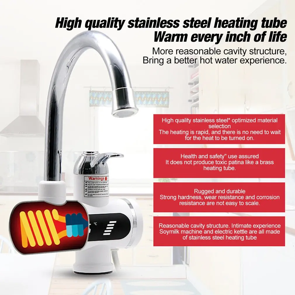  Rotatable LCD Display Instant Hot Water Tap Digital Electric Faucet Tankless Kitchen Instant Hot Fa - 4000543234614
