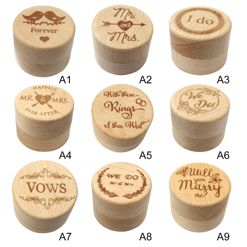 

Letter Engraved Rustic Wooden Ring Box Ring Bearer Holder Jewelry Case Storage Container For Wedding, Engagement, Proposal