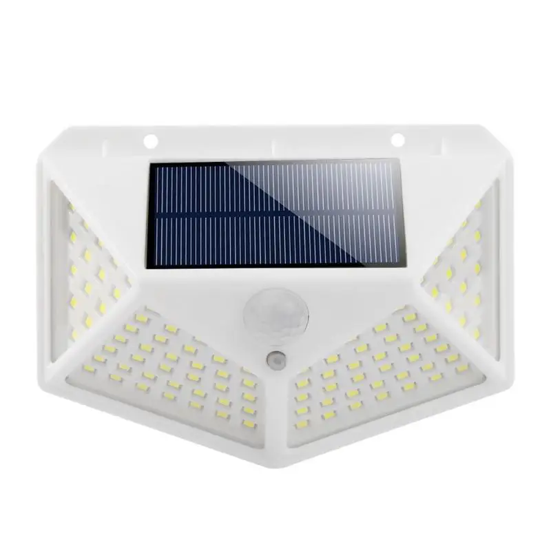 100LED Солнечный Мощность ночной Светильник 4-сторонняя лампа движения PIR Сенсор Фонари Светильник Уличный настенный светильник освещение садовой дорожки двор дорога забор