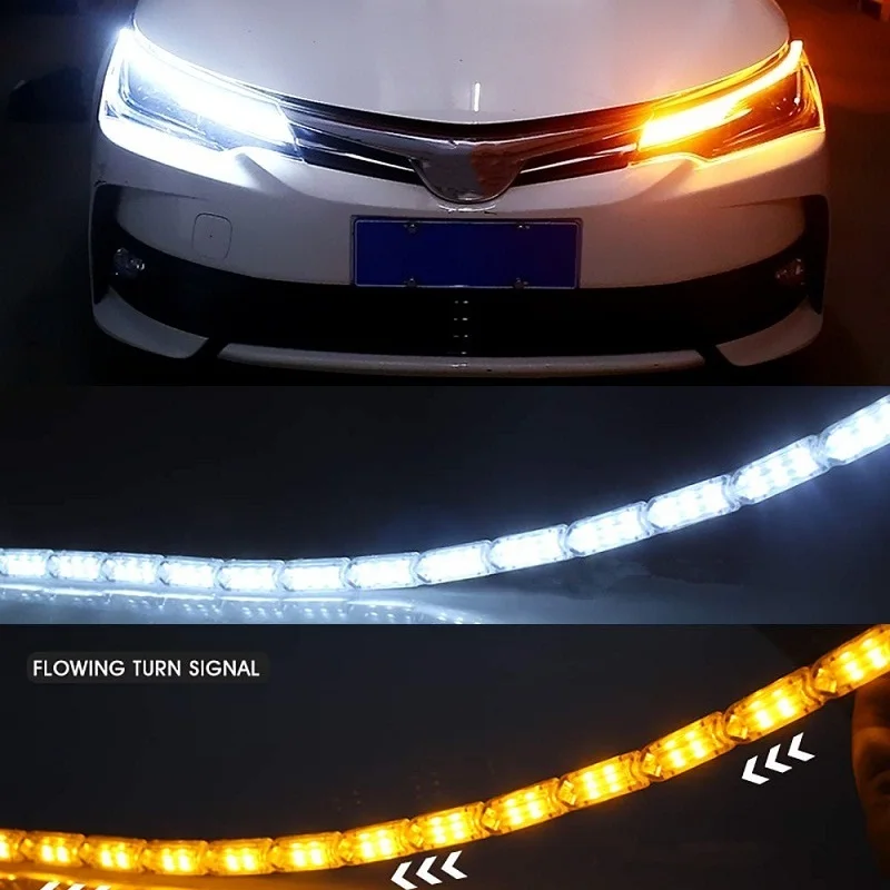 Tiras De Luz LED Azul Para Coche – 24 Tiras, Efecto Brillo Lateral, Para Faros O DRL – Fácil Instalación