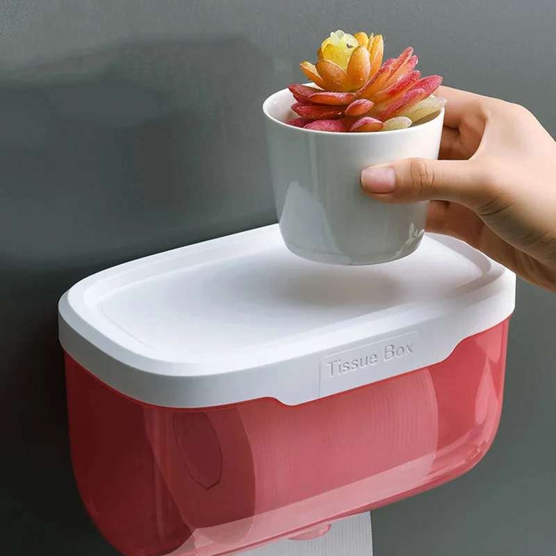 Wall Mounted Toilet Paper Holder Waterproof Tray Roll Tube For Toilet Mobile Phone Storage Shelf Tray Tissue Shelf Bathroom Box