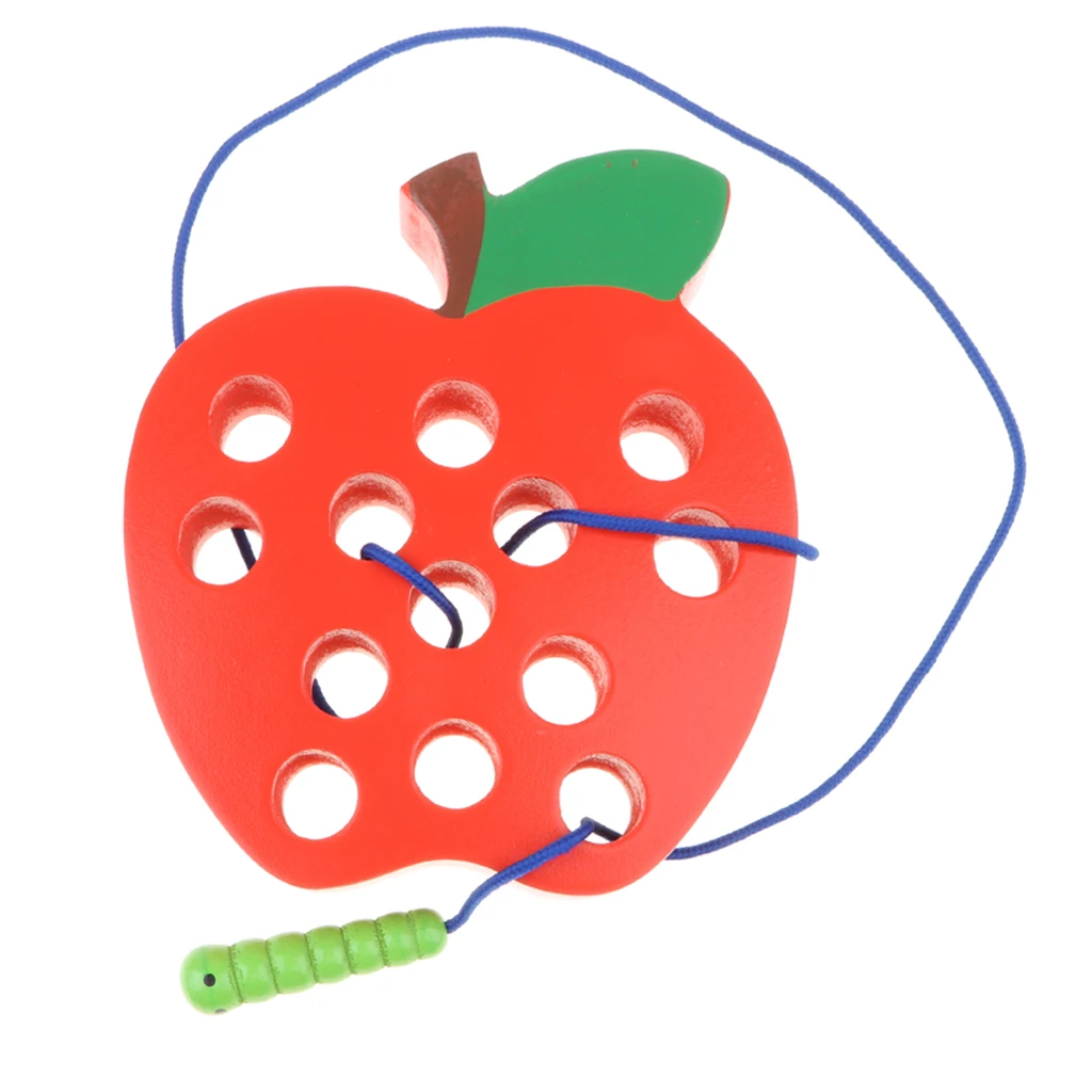 Wooden Apple Lacing Toys for Toddler Kids, Montessori Early Educational Toy, Birthday Xmas Presents