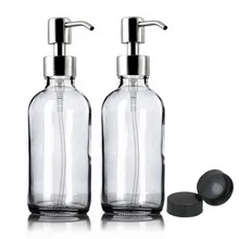 2pcs 8 Ounce Boston Round Clear Glass Bottle with Stainless Steel Lotion Pump Dispenser for Kitchen Bathroom Liquid Soap Shampoo 2pcs 8 Ounce Boston Round Clear Glass Bottle with Stainless Steel Lotion Pump Dispenser for Kitchen Bathroom Liquid Soap Shampoo