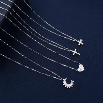

cheny s925 sterling silver September new fashion simple compact cross love moon four-leaf clover pendant necklace female