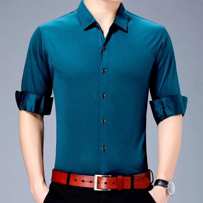 

Spring Men Mulberry Silk South Korea Shirt Men's Long Sleeve Business Brand Cut the Tag off Men'S Wear BOY Creative New Products