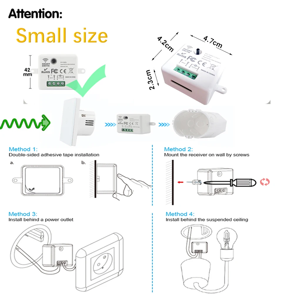 Wlan Mini Empfänger Funkschalter 230V Wand Lichtschalter Smart Life APP Fr  Alexa 