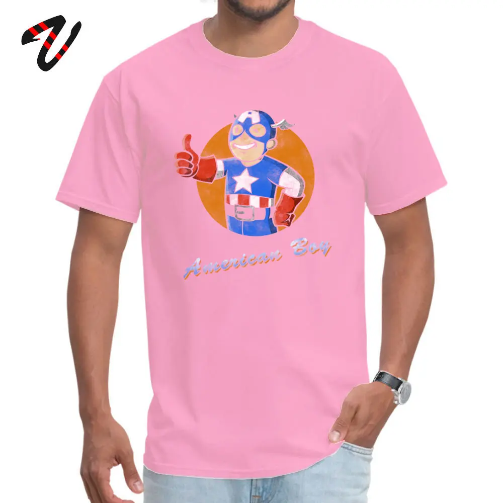 Male Coupons Slim Fit T Shirt Crewneck Lovers Day 100% Cotton T Shirt Printed Short Sleeve American_Boy_ Tops Shirt American_Boy_7588 pink