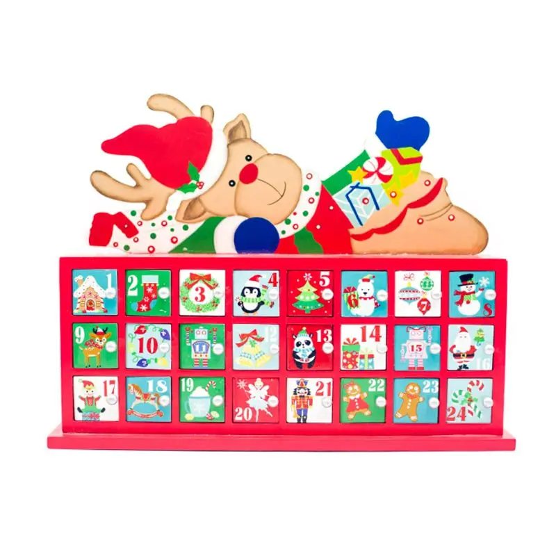 

Christmas Wooden Painted Elk Countdown Advent Calendar Christmas Storage Box