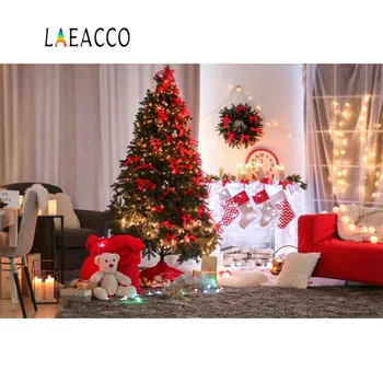 

Merry Christmas Tree Fireplace Teddy Bear Gift Wreath Bulb Baby Party Room Photo Background Photographic Backgroud Photo Studio