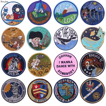 

Prajna Cartoon Round Patches Embroidered Patches For Clothing Van Gogh Patch Applique Iron On Patches For Clothes Jacket DIY