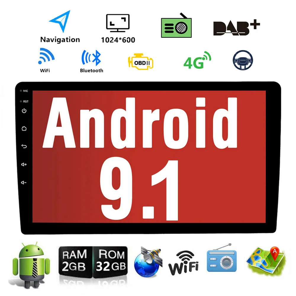 Автомагнитола 2 + 32 ГБ 10 1 дюйма 2Din Android 9 GPS навигация для VW Nissan Toyota Hyundai Kia Peugeot