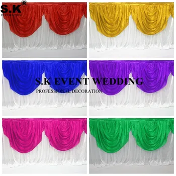 

1M Sold Ice Silk Table Skirt With Colors Swag Drapery Wedding Table Cloth Skirting For Event Banquet Decoration