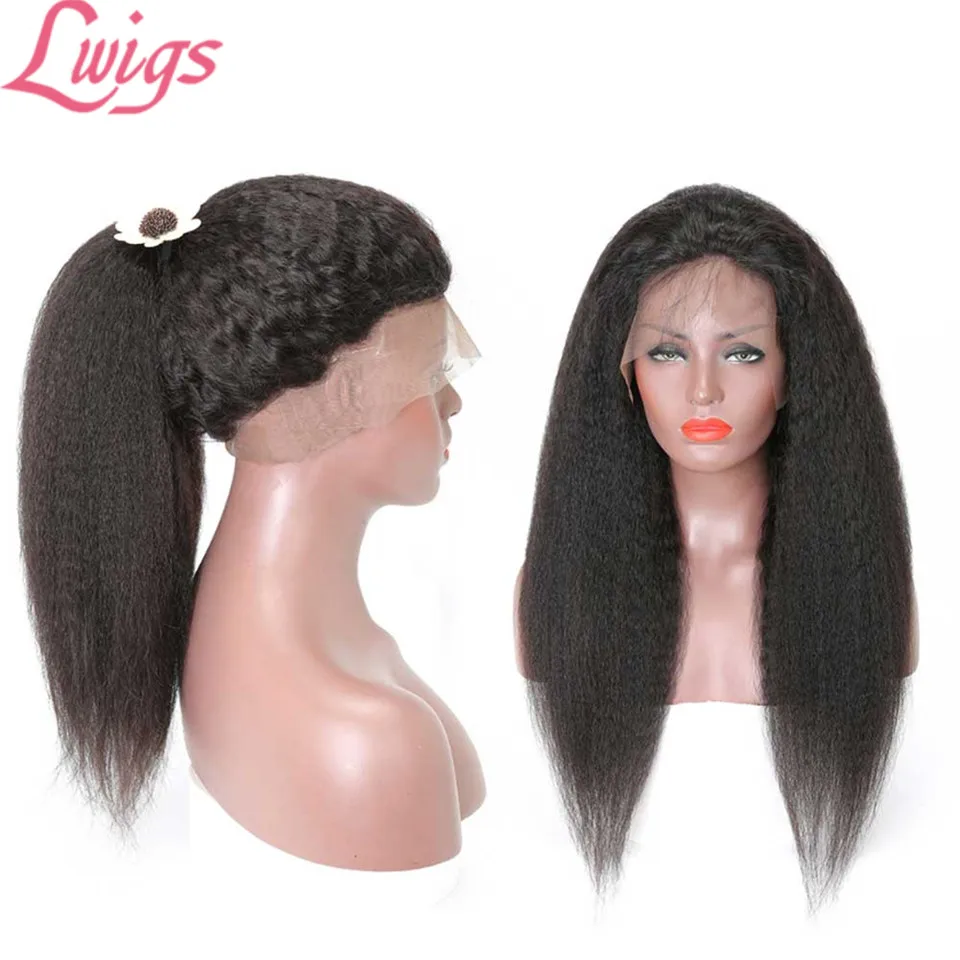 Яки прямые Синтетические волосы на кружеве человеческих волос парики Кудрявые прямые 360 Синтетические волосы на кружеве al парик отбеленные узлы для черный Для женщин Lwigs