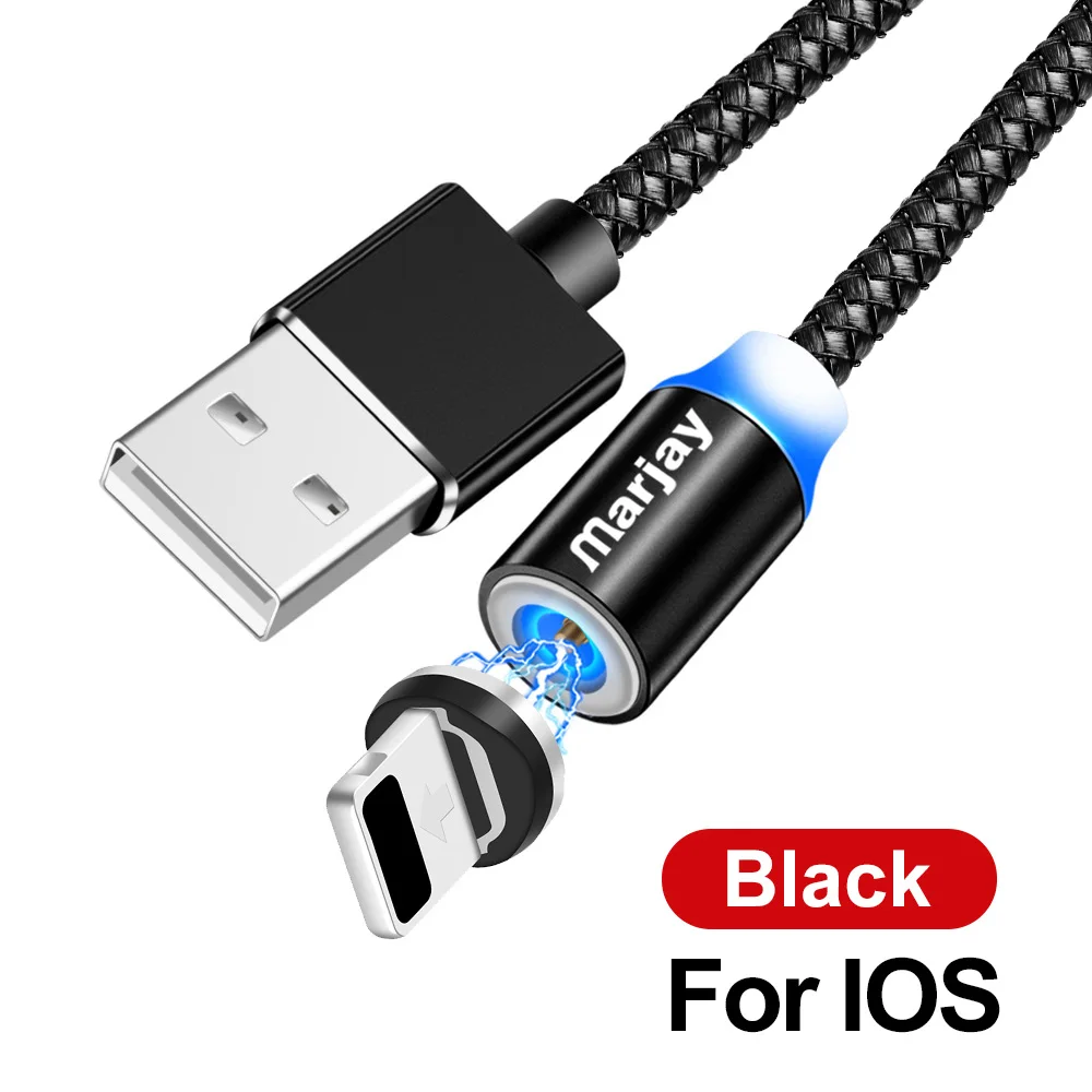 Магнитный usb-кабель Marjay для быстрой зарядки iphone, кабель Micro USB type-C для samsung, Xiaomi, huawei, провод зарядного устройства для мобильных телефонов - Цвет: Black For iphone