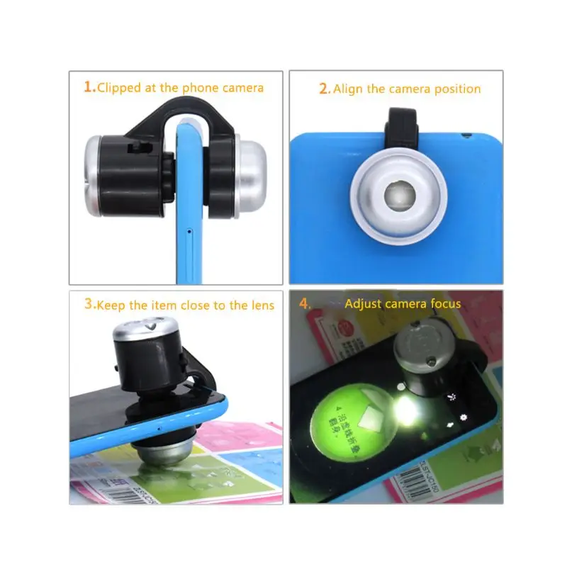 

1pc Universal 30X Optical Zoom Mobile Phone Microscope LED Clip Micro Lens Telescope Magnifier