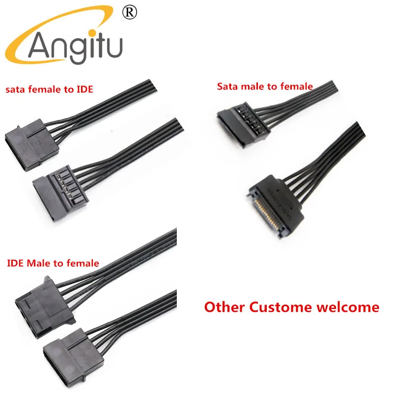 

Angitu Sata 15Pin Male to Female Sata female to Molex/IDE Molex 4pin Exension Power Adapter Cable