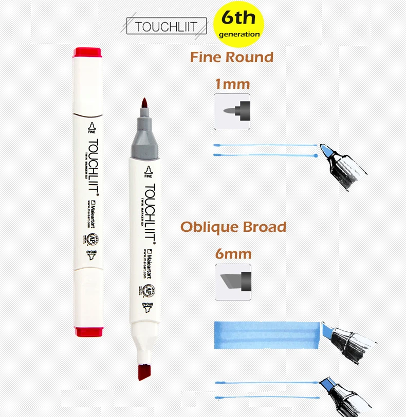 Touchliit художественные маркеры, ручка, прочный эскиз, маркер на спиртовой основе, двойная головка, ручки для анимации, манга, поставки 6-го поколения