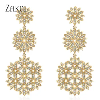

ZAKOL Luxury CZ Zirconia Micro Paved Big Flower Drop Earrings Fashion Long Dangle Earrings for Brides Wedding Jewelry FSEP2137