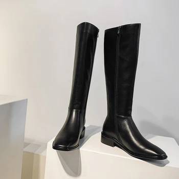 

New Knee High Boots for Women Genuine Leather Party Night Club Chelsea Shoes Woman Calf Boots Autumn Warm High Boots