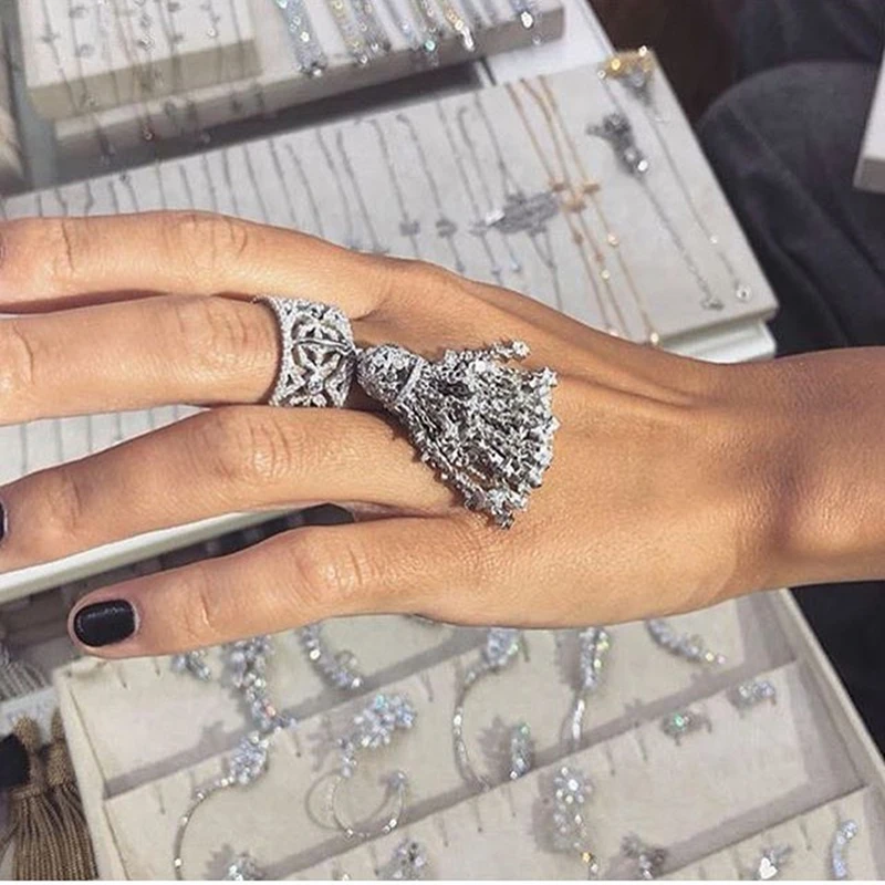 

Women Tassel rings with Star Brush Weight about 21gr Pure Sterling Silver Jewelry Big Cocktail Ring for wedding engagement