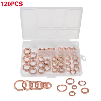 

120pcs/set Copper Ring Washer Flat Gasket Set Box Packaged Hardware Fasteners Copper Gaskets Tools