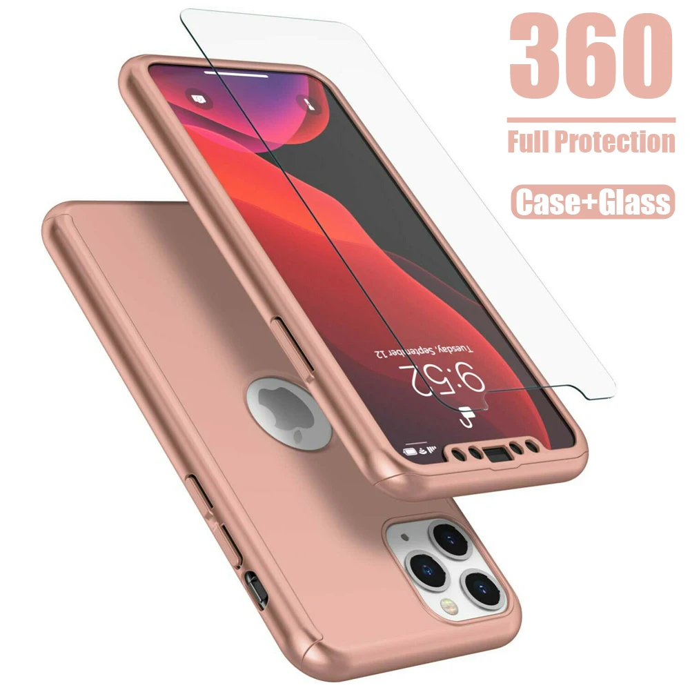 360 Full Cover Phone Case For iPhone 6 6s 7 8 Plus PC Protective 11 Pro Max Xs XR X With 9H Tempered Glass |