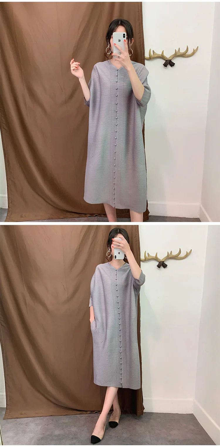 Miyake Плиссированное Платье Новые Осенние однобортные Длинные платья