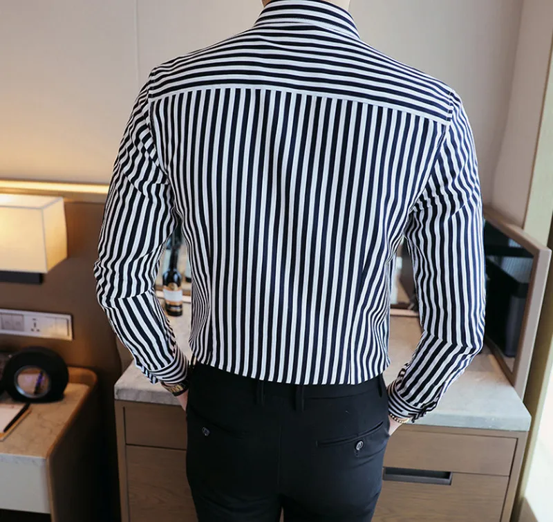 Мужская контрастная рубашка в Вертикальную Полоску высокого качества Удобная хлопковая рубашка с длинным рукавом приталенная Повседневная рубашка на пуговицах