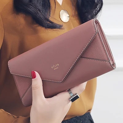 Light Brown Стиль конверт дизайнер клатч кошельки для женщин PTgirl кошелек с защелкой для монет держатель карты женский длинный бумажник Дамская сумка - Цвет: Light Brown