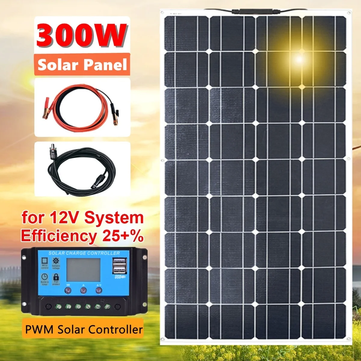 

New 300W 18V Flexible Solar Panel Module Optional Controller Module Car RV Boat Home Roof Vans Camping SUV for 12V Solar Charger