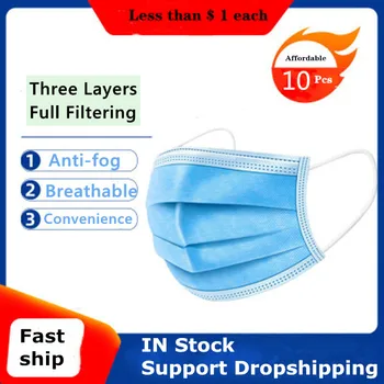 

10pcs Face Mouth Anti Dusk Mask Disposable Protect 3 Layers Filter Dustproof Earloop Non Woven Mouth Masks Fast Shipping
