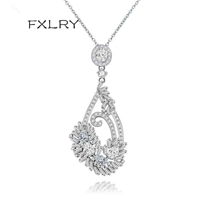 

FXLRY Новый дизайн Белый Цвет инкрустация AAA циркон геометрические цветы ожерелья Модные женские роскошные свадебные украшения