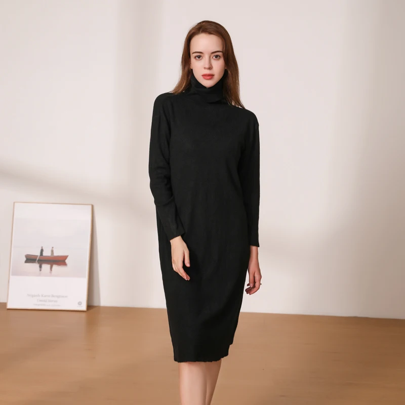 Knitted Women's Winter Dress Dresses Ladies Sweater Korean Fashion Clothing Robe Clothes Elegant Black Tight Woman Casual