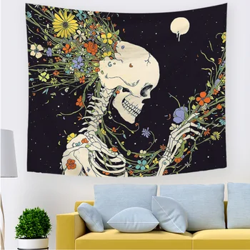 

Wall Hanging Skull Polyester Tapestry for Living Room Decoration Floral&Skull Print Tapestries For Home Wall Decor, 3 Size