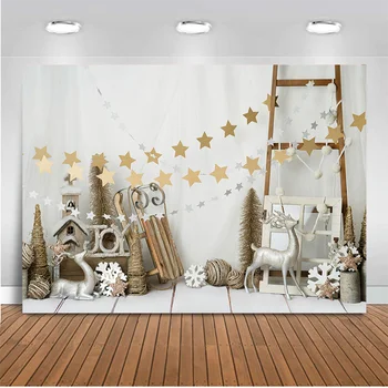 

Christmas Backdrops for Photography Kids Children Portrait Background for Photo Studio Ladder Stars Elk Decorations Props