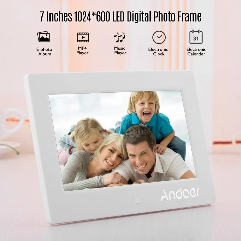 

7" LED Digital Photo Frame Desktop Electronic Album Supports Music/1080P Video Player Clock/Calendar w/ Remote Control